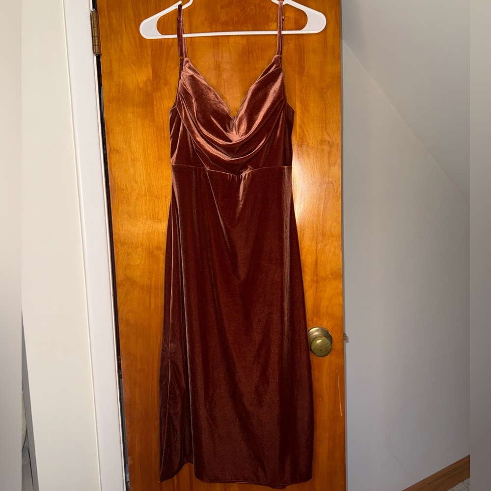 Revelry Skye Midi Velvet Dress in Terracotta